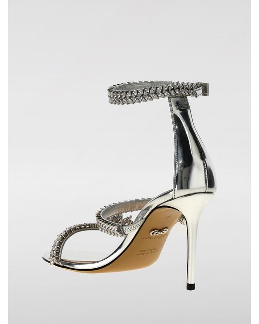 Mach & Mach White Laminated Patent Leather Sandal With Jewel Straps