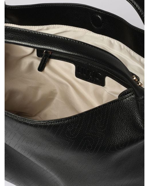 Liu Jo Black Grained Faux Leather Bag With Perforated Monogram
