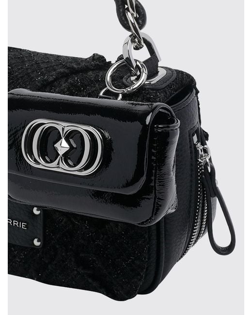 La Carrie Black Tweed Mini Shoulder Bag With Woven Chain Handle