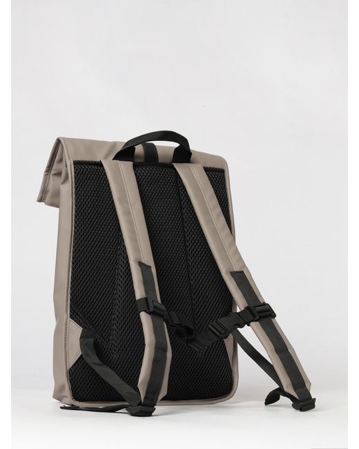 Rains Gray Rolltop Rucksack Waterproof Polyester Backpack With Hook Closure for men