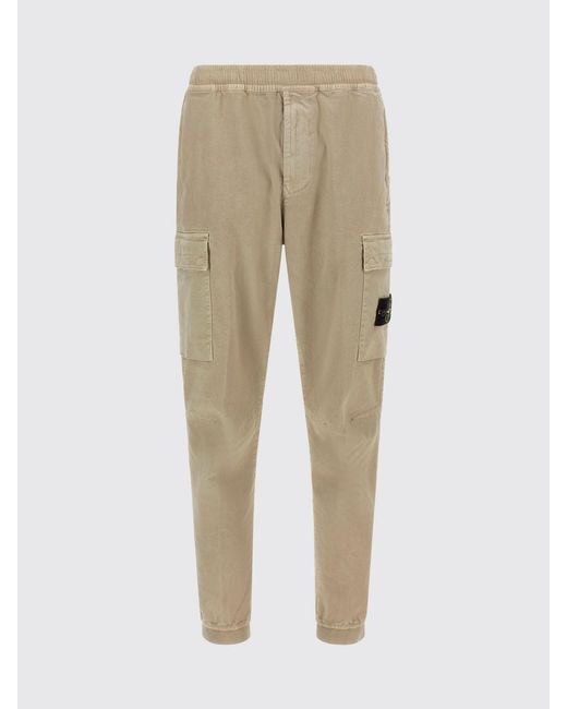Stone Island Natural Slim Fit Stretch Technical Fabric Cargo Trousers With Compass Logo for men