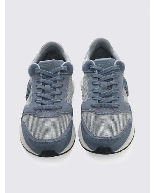 Boss Blue Mesh And Suede Sneakers for men