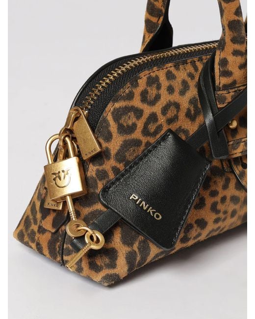 Pinko Brown Animal Print Suede Bag