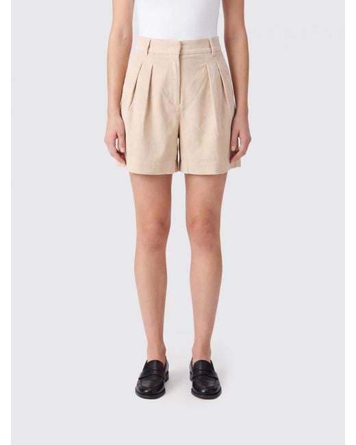 Mc2 Saint Barth Natural Pleated Velvet Shorts With Belt Loops