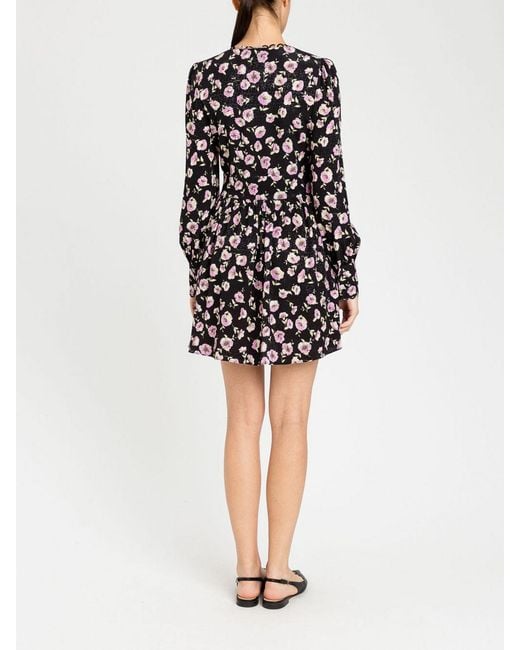 Twinset Black Mini Viscose Dress With Floral Print