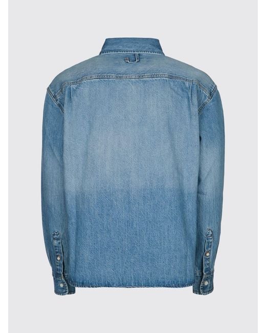 Jacquemus Blue Cotton Denim Shirt With French Collar And Logo for men