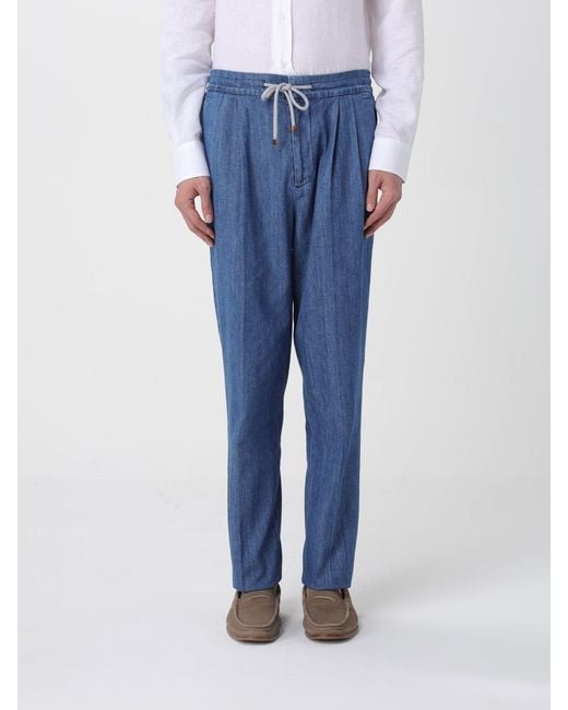 Brunello Cucinelli Blue Cotton Drawstring Trousers for men