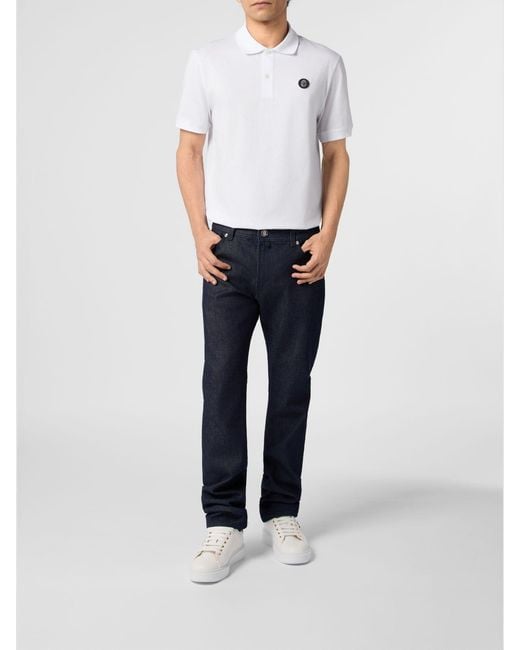 Billionaire White Short-Sleeved Cotton Polo Shirt With Applied Logo for men