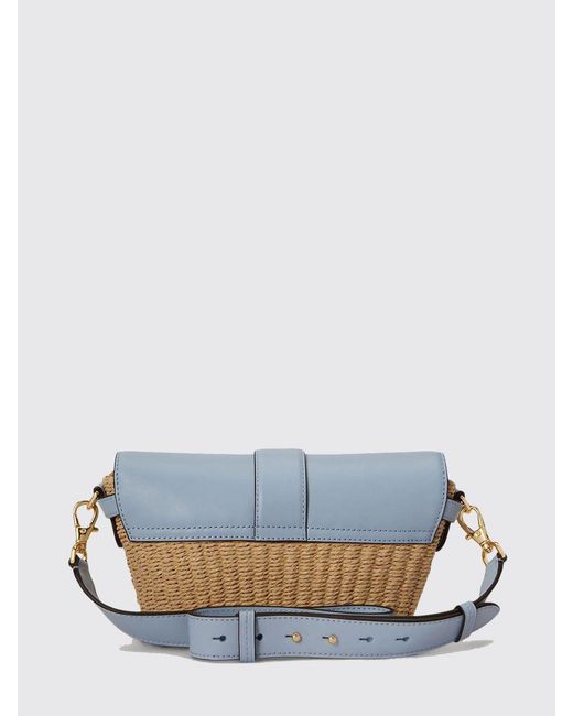 Ralph Lauren Blue Raffia And Leather Lynden Bag