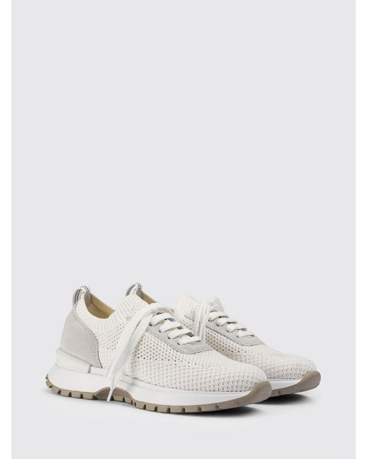 Doucal's White Crochet Knit And Suede Sneakers