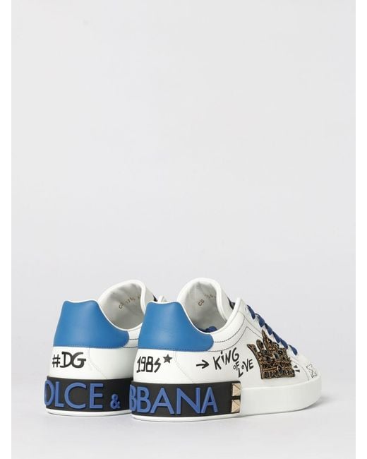 Dolce & Gabbana White Dolce &Amp Gabbana Portofino Leather Sneakers With Applications And Slogan for men