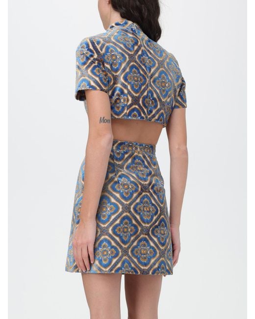 Etro Blue Top In Viscose And Cotton Jacquard Velvet