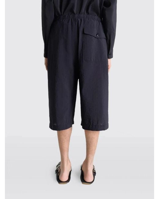 Lemaire Blue Knee-Length Cotton Cargo Shorts With Side Pockets And Drawstring for men