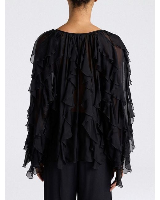 Momoní Black MomonÌ Silk Blend Blouse With Ruffles