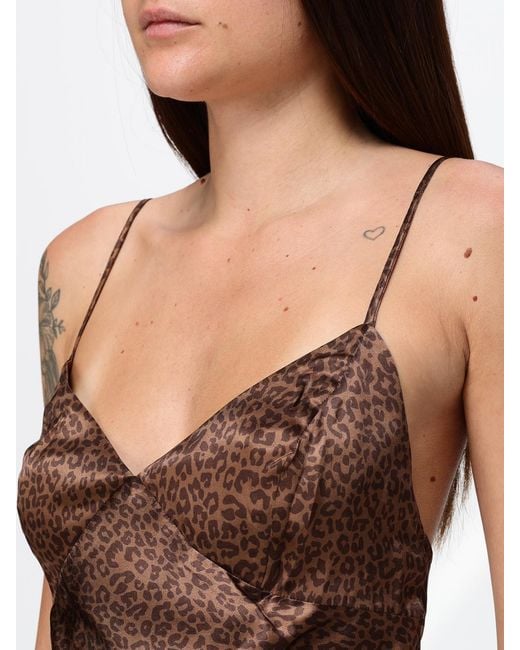 Mc2 Saint Barth Brown Animalier Print Silk Long Slip Dress