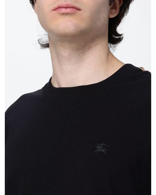 Burberry Black Ekd Logo Cotton T-Shirt With Vintage Check Details for men