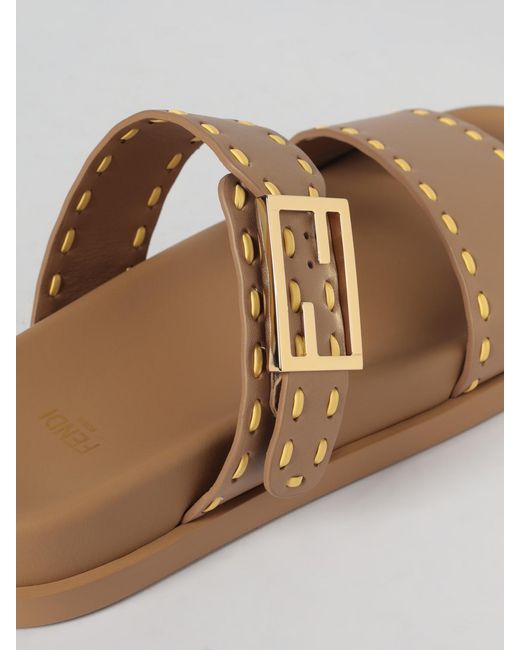 Fendi White Feel Leather Slippers With Contrast Stitching