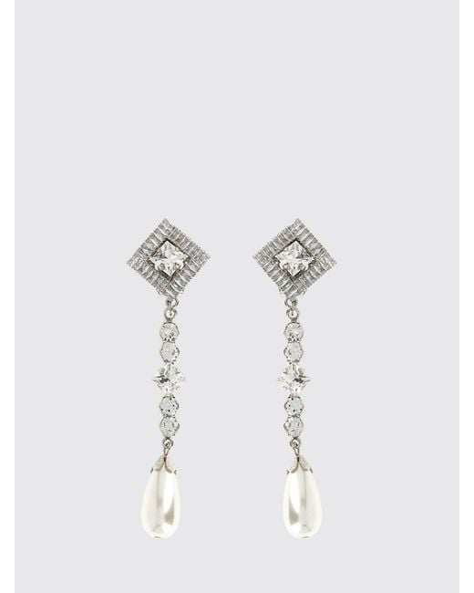Alessandra Rich White Crystal Drop Earrings