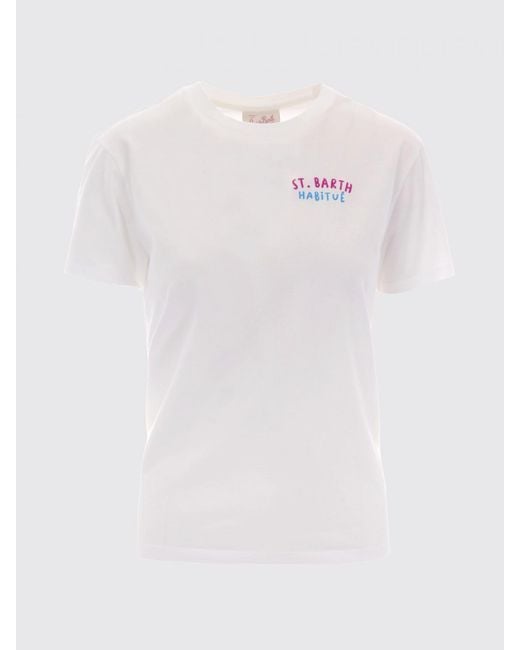 Mc2 Saint Barth White Crewneck Cotton T-Shirt With Graphic Print And Logo