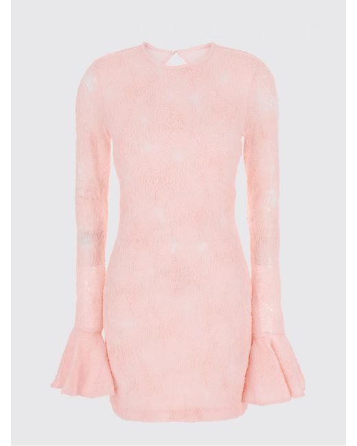 ROTATE BIRGER CHRISTENSEN Pink Floral Print Mesh Slim Fit Mini Sheath Dress With Long Sleeves