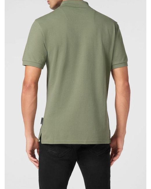 Philipp Plein Green Short-Sleeve Stretch Cotton Polo Shirt With Metal Logo for men