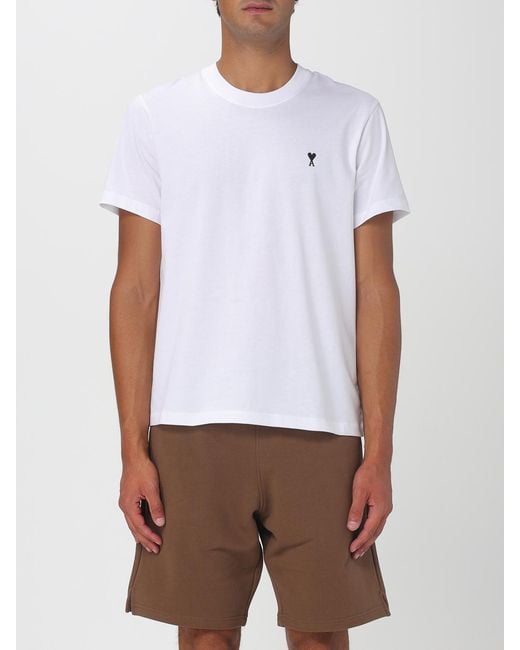 AMI White Cotton T-Shirt With Logo for men