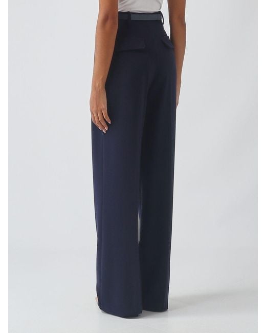 Elisabetta Franchi Blue High-Waisted Wide-Leg Crêpe Trousers With Logo Belt