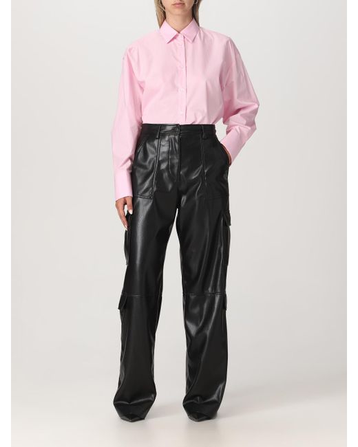 MSGM Black Pants In Synthetic Leather