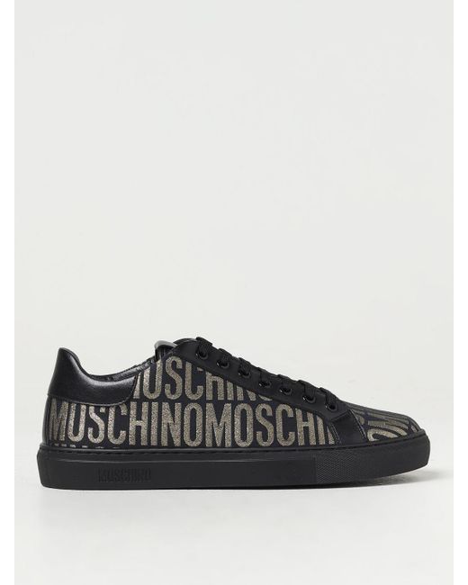 Sneakers in pelle e tessuto con logo jacquard di Moschino Couture in Black da Uomo