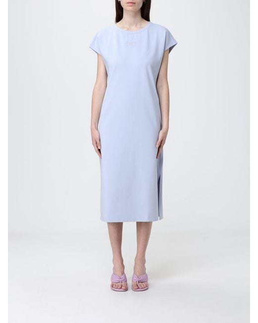 EA7 Blue Stretch Cotton T-Shirt Dress