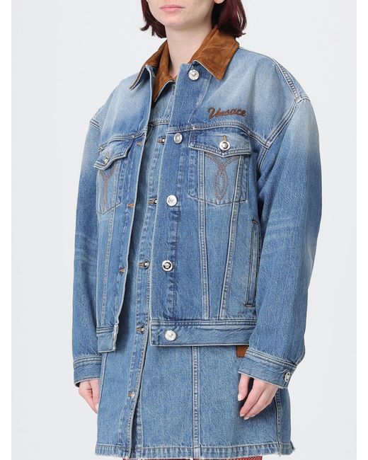 Versace Blue Denim Jacket With Logo