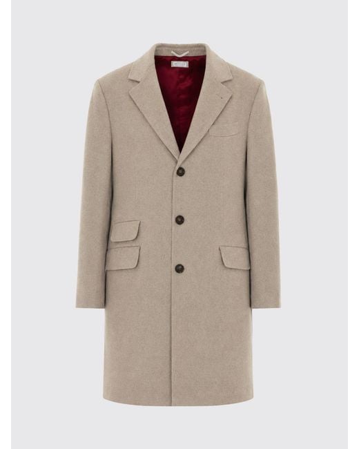 Brunello Cucinelli Natural Single-Breasted Pure Cashmere Coat With Notch Lapels for men