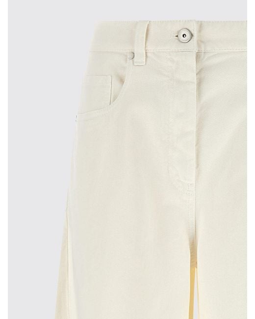 Brunello Cucinelli Natural High-Waisted Wide Leg Cotton Denim Jeans With Monili