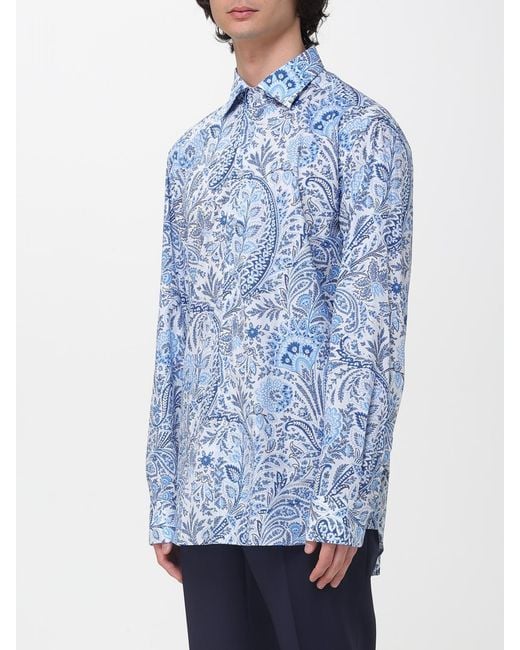 Etro Blue Cotton Paisley Shirt for men