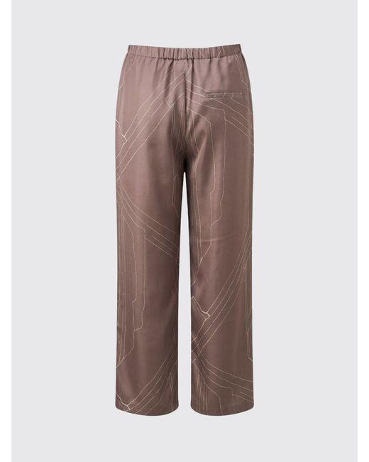 Alysi Brown Straight-Leg Silk Pants With Graphic Print And High Waist