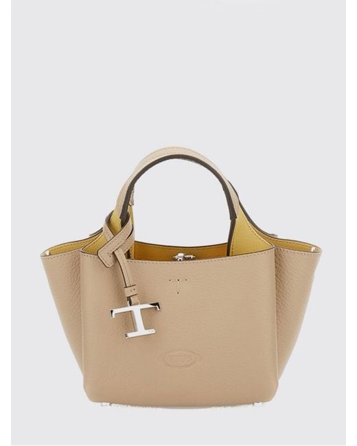 Tod's Natural Small Grained Leather Handbag With Flared Design And Charm