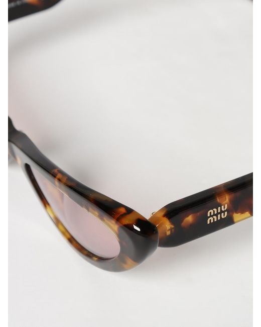 Miu Miu Natural Triangular Frame Acetate Sunglasses With Contrast Logo