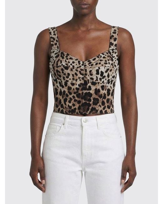 Dolce & Gabbana White Dolce &Amp Gabbana Animal Print Silk Bustier Top