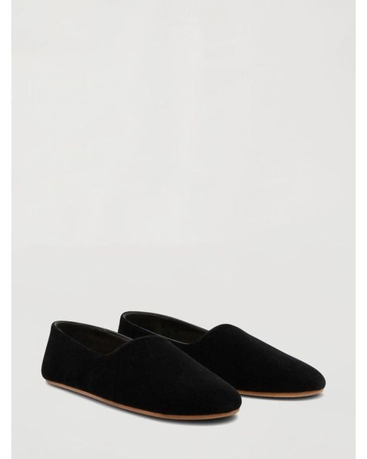 The Row White Ponti Velvet Ballerina Flats