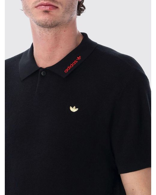 Adidas Originals Black Cotton Polo Shirt With Logo for men