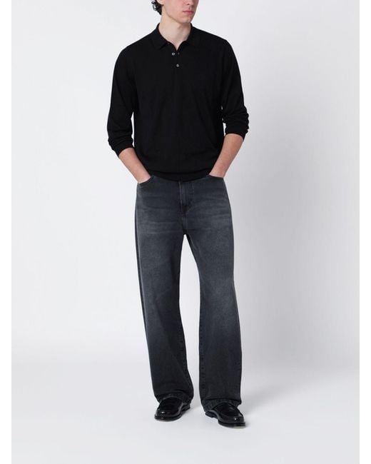 Drumohr Black Cotton Knit Polo Shirt for men