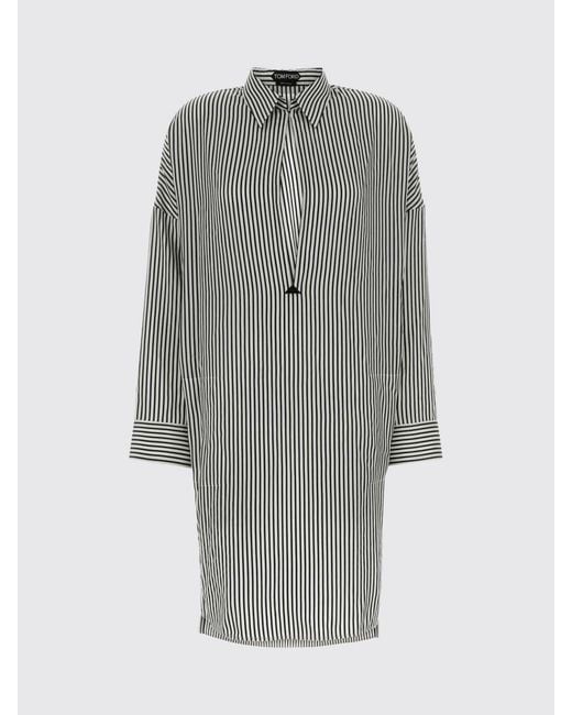Tom Ford Gray Striped Silk Chemisier Dress