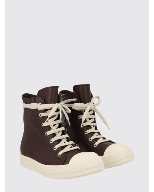 Rick Owens Brown High-Top Leather Sneakers With Side Zip And Rubber Toe Cap