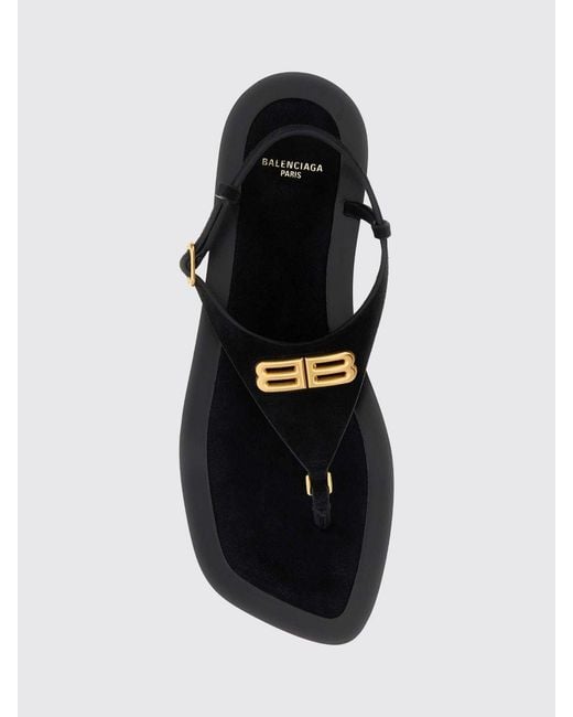 Balenciaga Black Riva Low-Heeled Goat Leather Thong Sandals With Logo