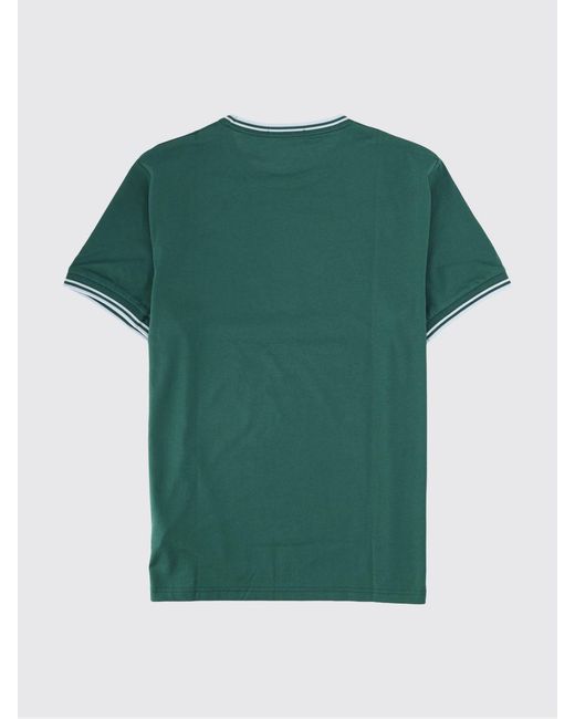 Fred Perry Green Slim Fit Cotton T-Shirt With Contrast Trims And Embroidered Logo for men
