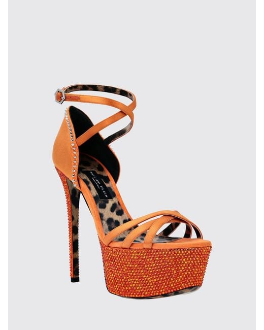 Philipp Plein Pink Satin And Crystal Platform Sandals With Stiletto Heel