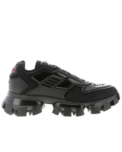 Prada Black Cloudbust Thunder Lace-up Sneakers In Rubber And Micro-mesh Leather for men
