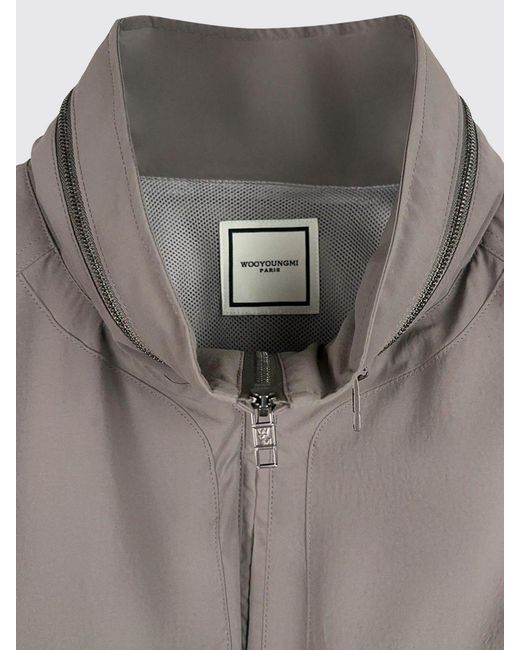 Wooyoungmi Gray High Neck Polyester Bomber Jacket With Zip Pockets for men