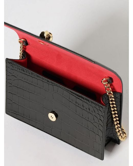 McQueen Black Crocodile Print Leather Bag