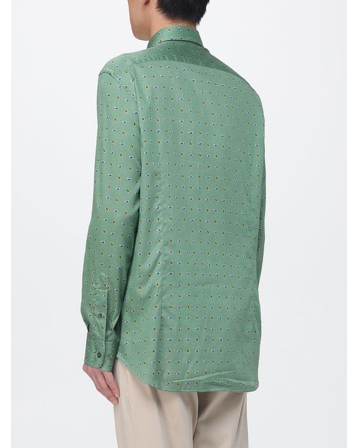Etro Green Cotton Shirt With Paisley Print for men